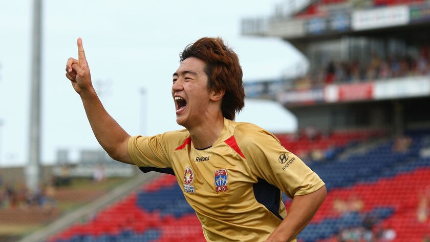 In tune...Jin-Hyung Song scored to put the Jets in front by two in the first half.