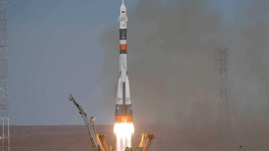Soyuz rocket takes off from the ISS
