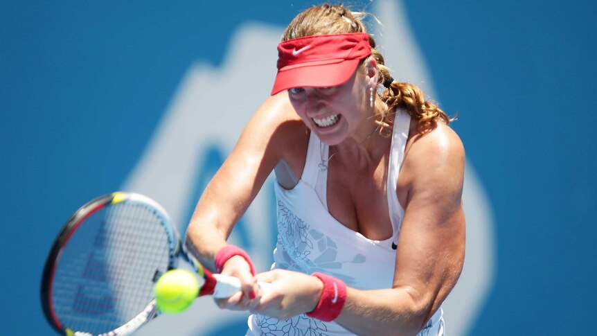 Czech Republic's Petra Kvitova plays in her loss to Dominika Cibulkova at the Sydney International.