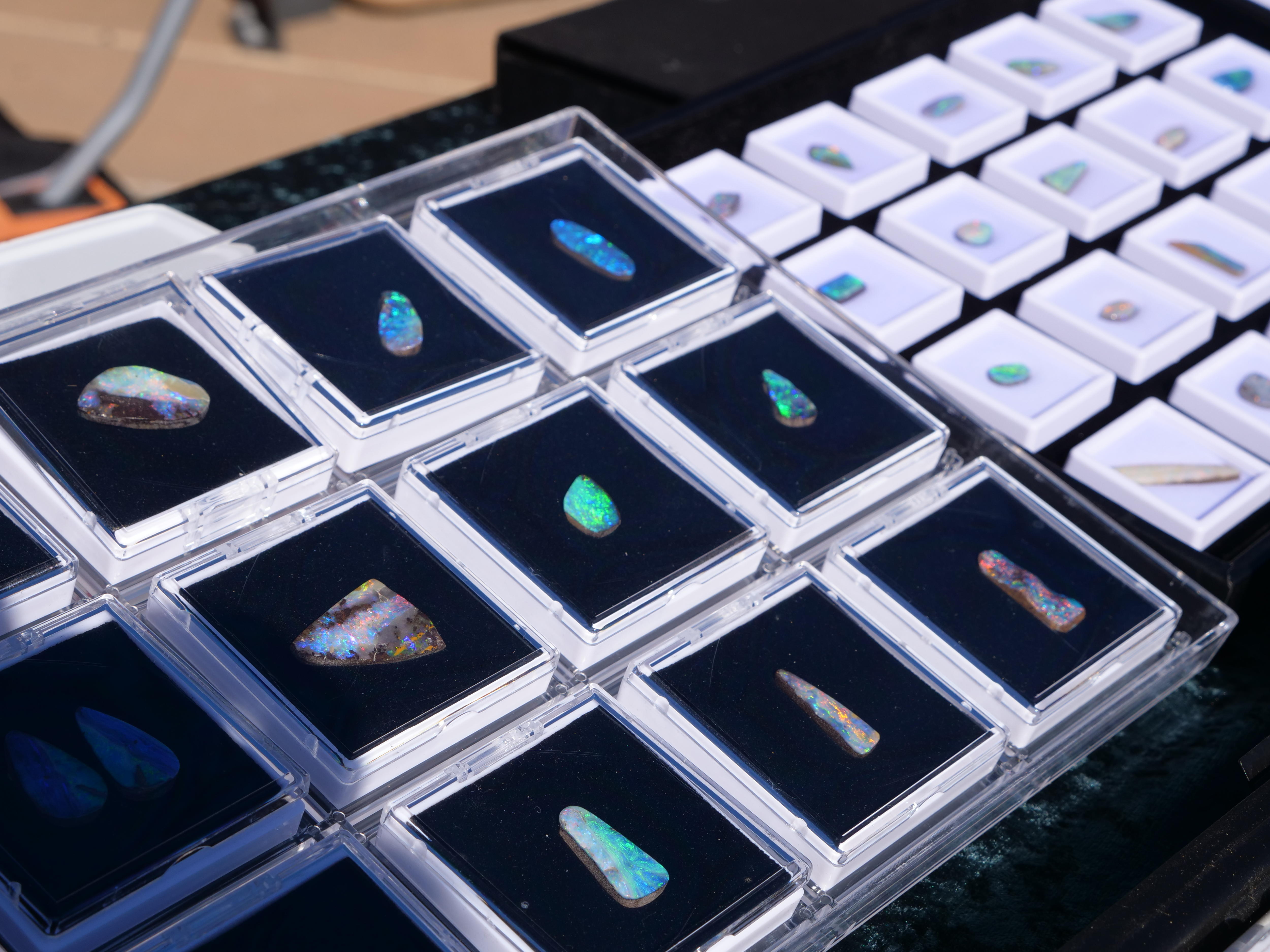 jewellery display showing a range of opals