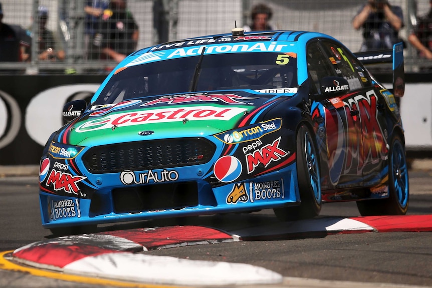 Mark Winterbottom driver of the #5 Pepsi Max Crew Ford drives during race 34 for the Sydney 500