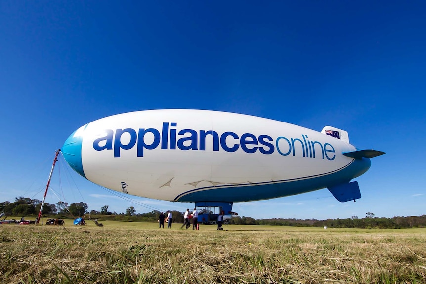 The blimp tethered while on the ground