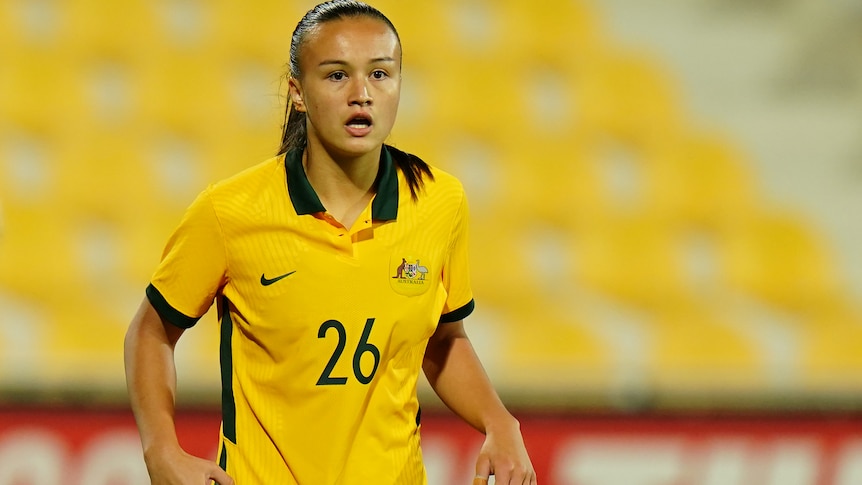 Amy Sayer in action for the Matildas