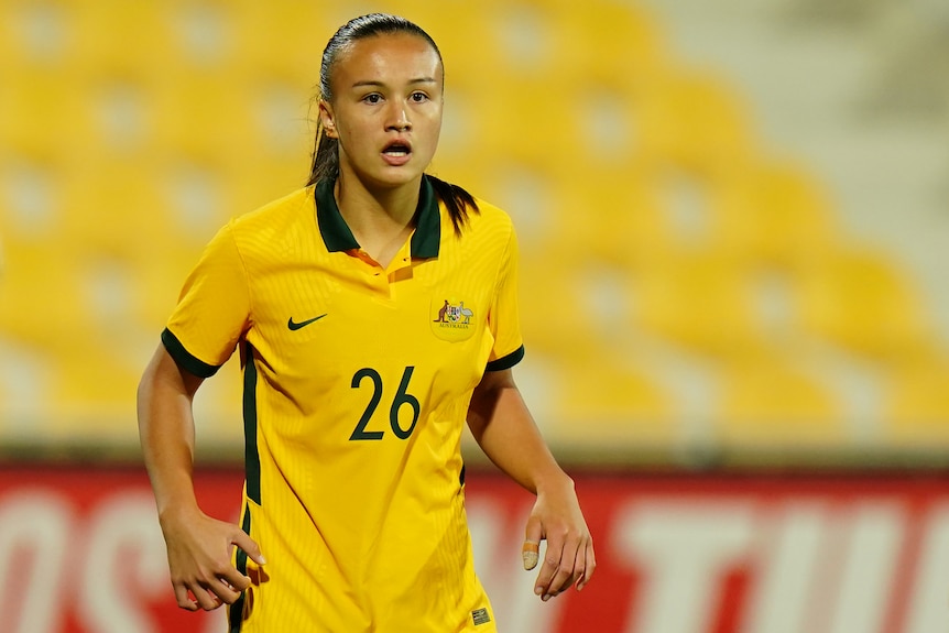 Amy Sayer in action for the Matildas