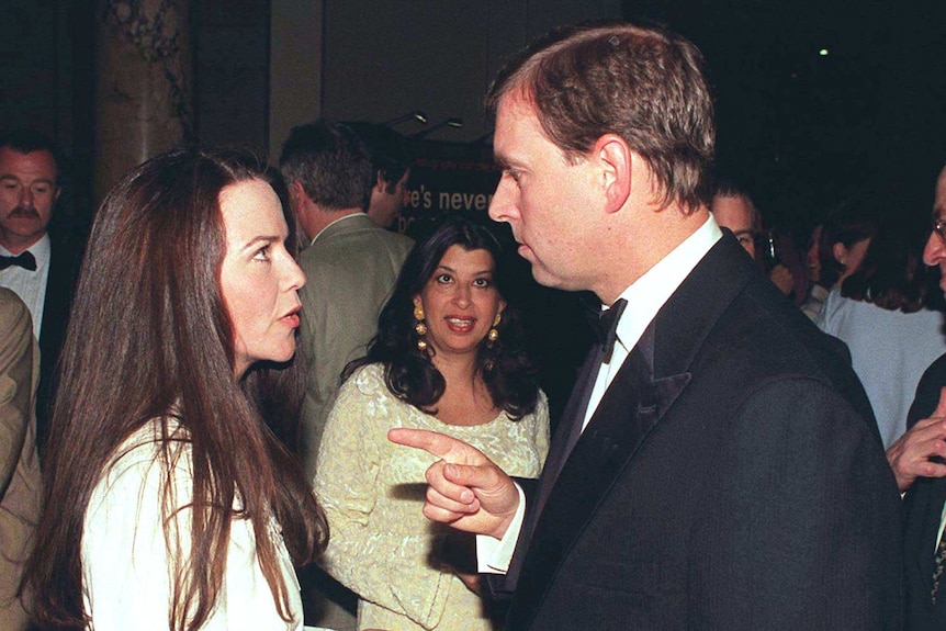 Prince Andrew photographed in 1998 chatting to his former girlfriend, Katherine (Koo) Stark.