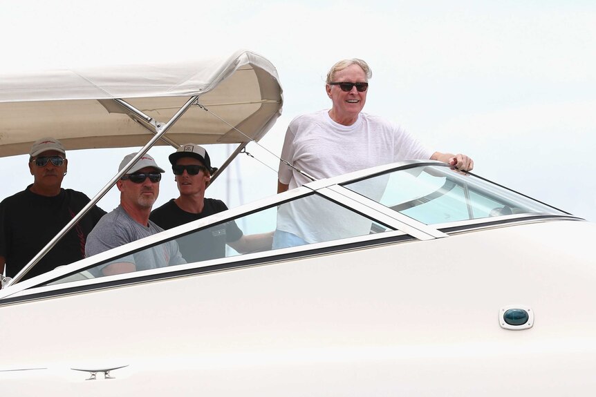 Jim Clark, owner of supermaxi Comanche, watches his boat race in the Big Boat Challenge.
