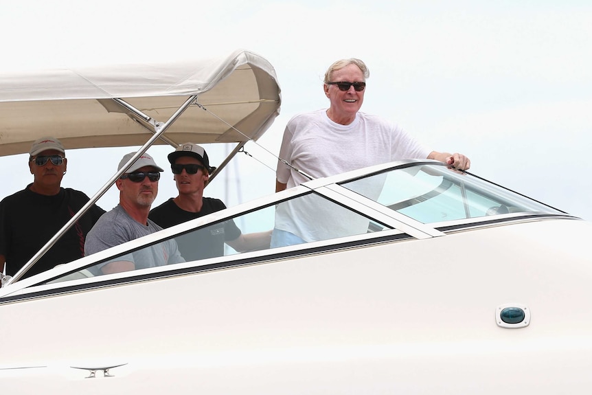 Jim Clark, owner of supermaxi Comanche, watches his boat race in the Big Boat Challenge.