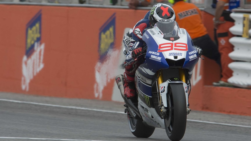 Spain's Jorge Lorenzo heads down a straight during the San Marino MotoGP.