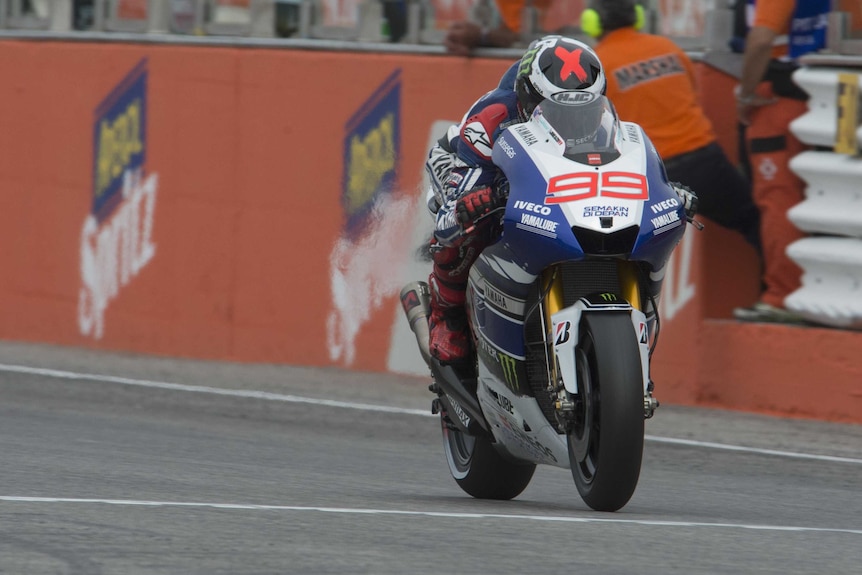 Spain's Jorge Lorenzo heads down a straight during the San Marino MotoGP.