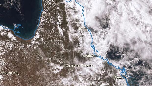 Satellite image of heavy cloud over northern Queensland coastline