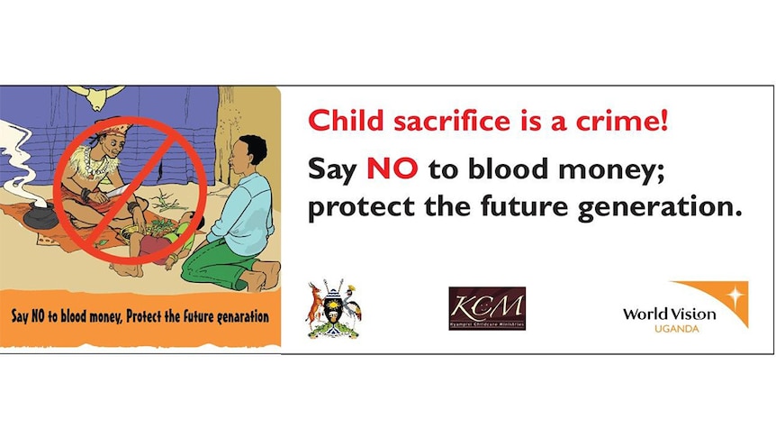A community service announcement that says 'child sacrifice is a crime!'