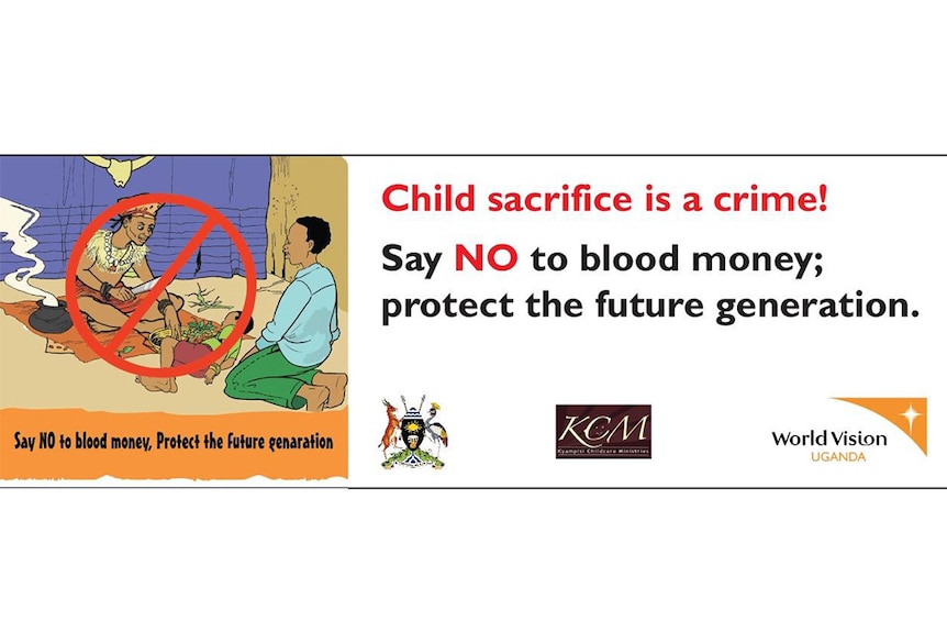 A community service announcement that says 'child sacrifice is a crime!'