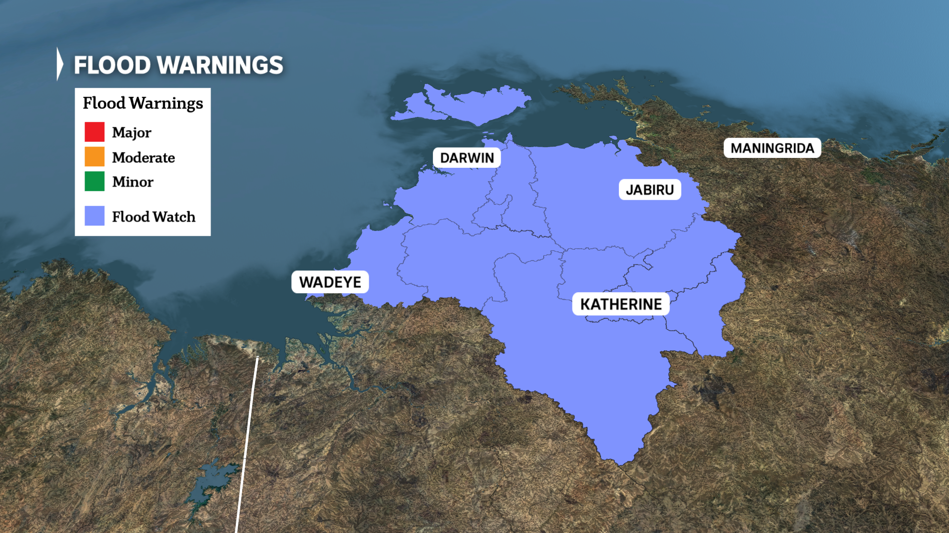 Um mapa meteorológico da Alta Austrália Ocidental mostrando possíveis inundações de rios.