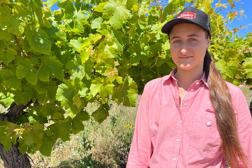 Molly Black standing in front of grape vines