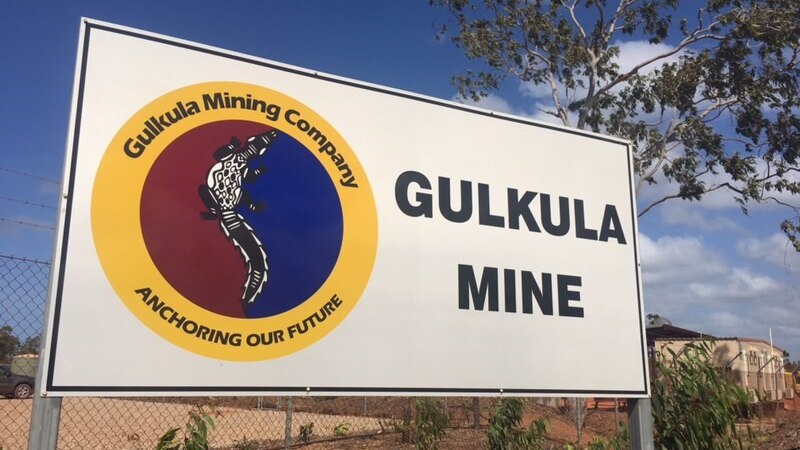 The Gulkula mine sign out the front of the mine in Nhulunbuy.