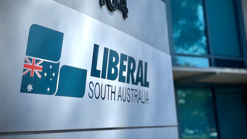 A sign reading Liberal South Australia in front of a building