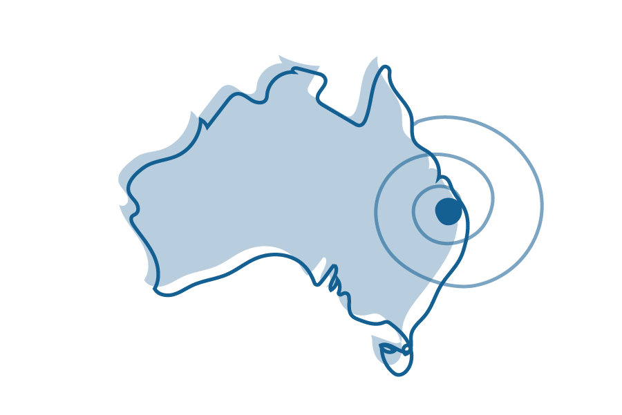 An illustration of a map of Australia that shows the area around South-East Queensland highlighted.