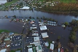 Aerial view of Huonville under flood