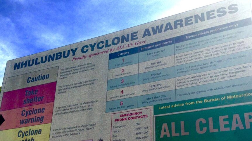 A cyclone awareness sign in Nhulunbuy, eastern Arnhem Land