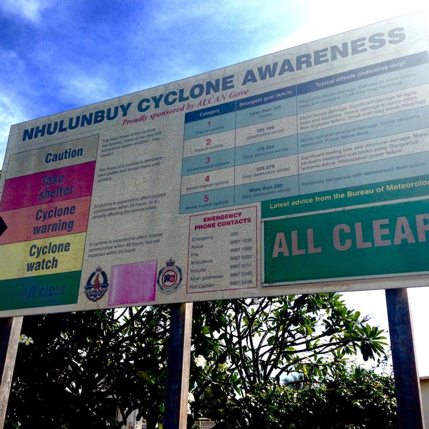 A cyclone awareness sign in Nhulunbuy, eastern Arnhem Land