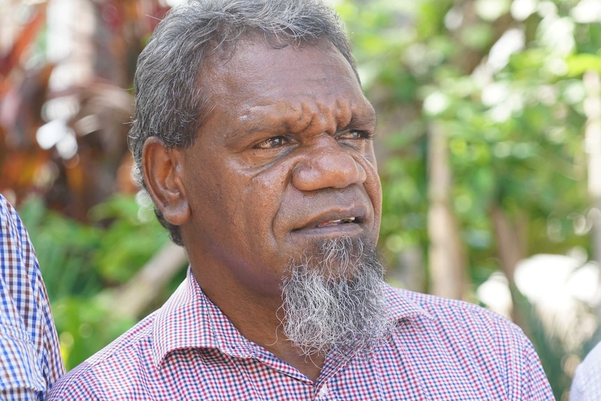 Traditional owner Benedict Stevens, an Aboriginal man, looks into the distance.