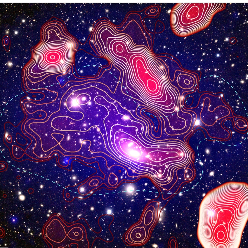 Stars overlaid with lines showing areas of emission
