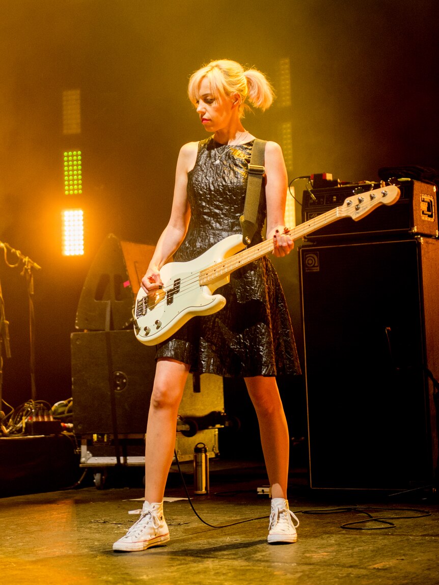 Kathy Wilcox plays bass onstage at the 02 Academy Brixton in London