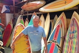Phil Critchlow with part of his surf board collection