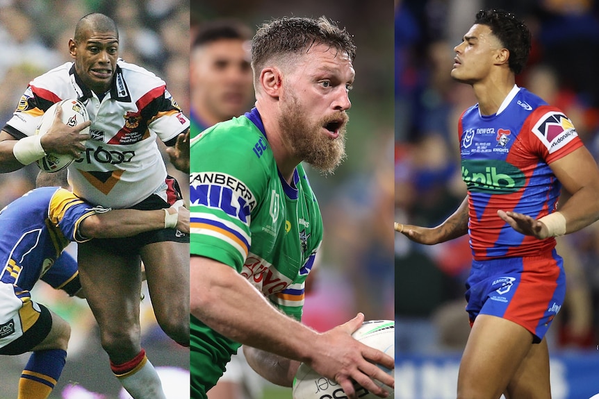 A collage of three rugby league players