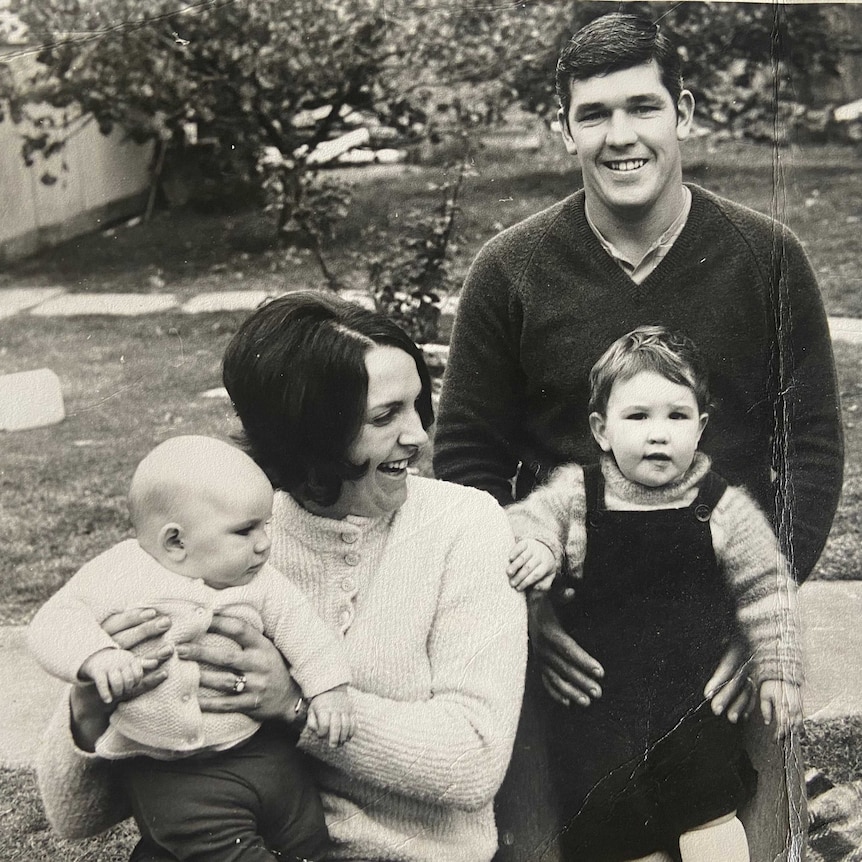 An old photo of Joan and Michael Kennedy with two of their children.