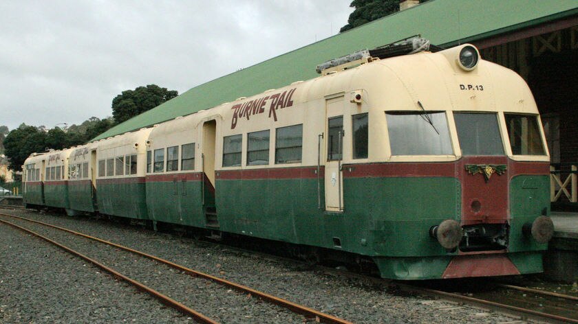Old Burnie train on tracks at Don River Railway, Devonport.