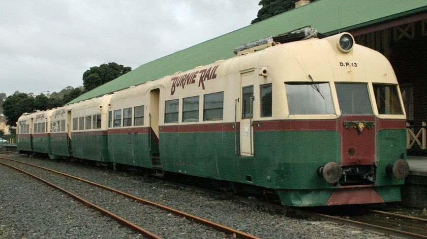 Old Burnie train on tracks at Don River Railway, Devonport.