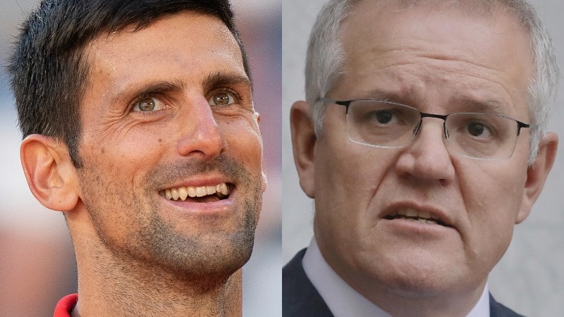 A composite image of Novak Djokovic and Scott Morrison