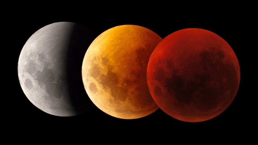 Three phases of moon during eclipse