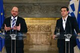 Greek prime minister Alexis Tsipras (R) and European Parliament president Martin Schulz