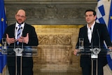 Greek prime minister Alexis Tsipras (R) and European Parliament president Martin Schulz