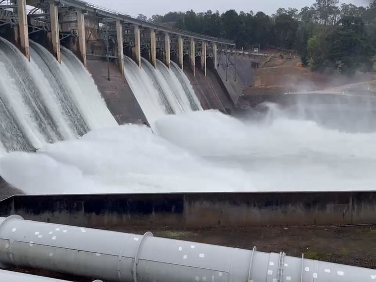 Water is being released from Glenmaggie Dam in Gippsland