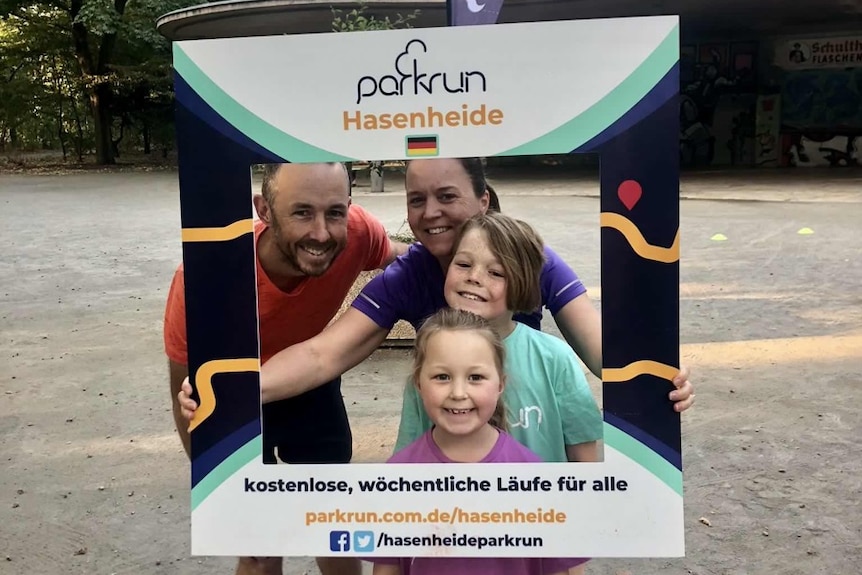 Sally Heppleston and her family at parkrun in Germany.