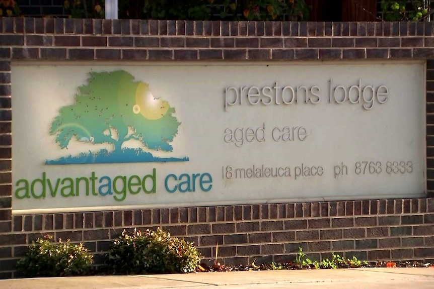 A sign on a wall for an aged care facility.