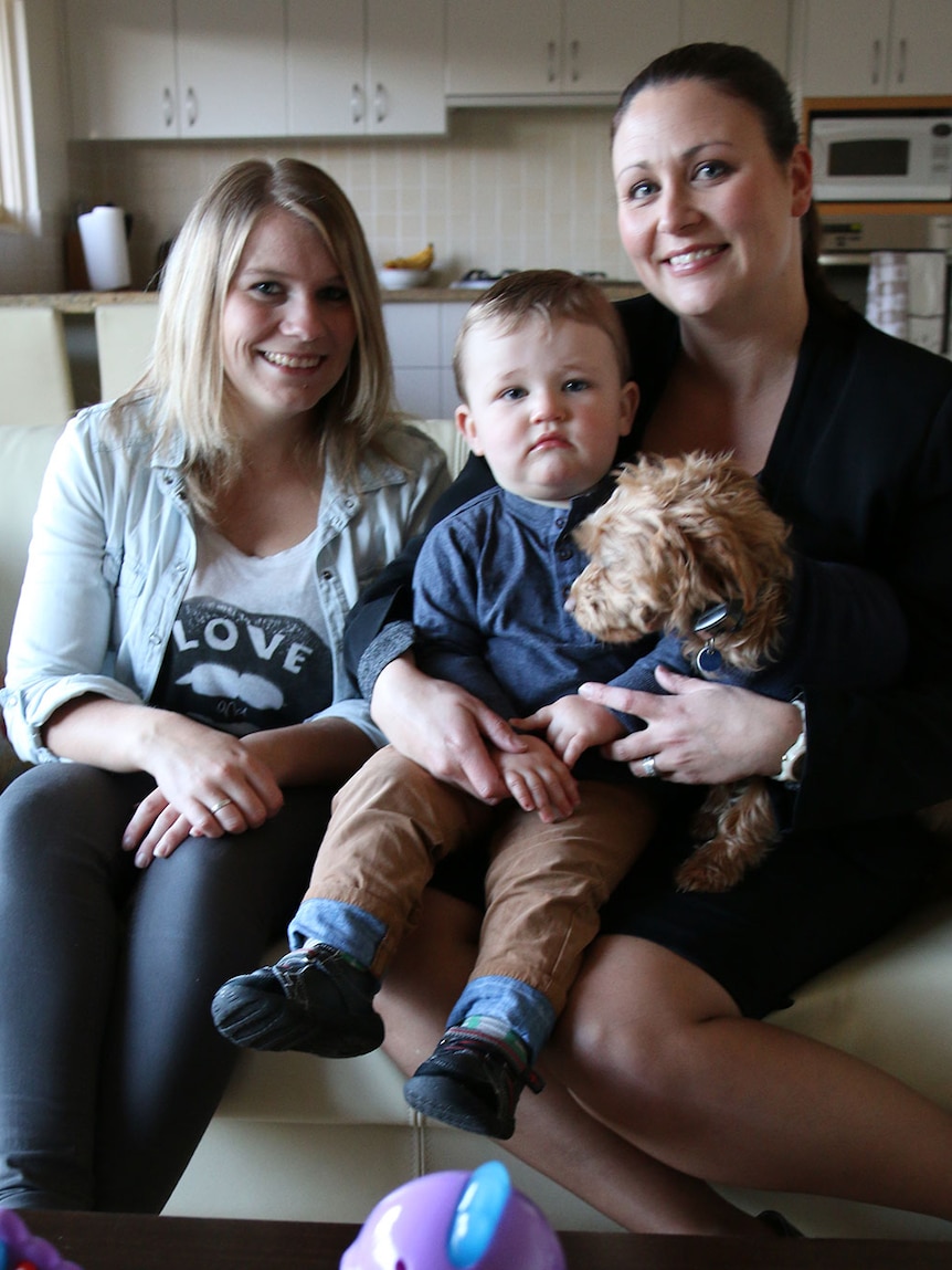 Au pair Dineke Smalbrugge (left) lives with Emma Reid (right), her son James at their family home in Red Hill.