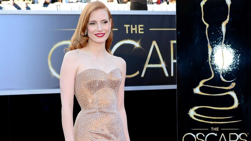 Jessica Chastain arrives for the 2013 Oscars.