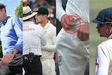 Composite of Steve Smith, Cameron Bancroft, James Sutherland and the ball tampering incident