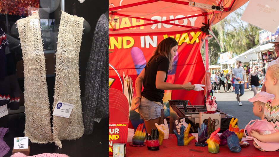 Tea bag vest and wax hands at Perth Royal Show