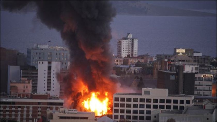 More than 90 firefighters were at the scene and Hobart's CBD has been blocked off.