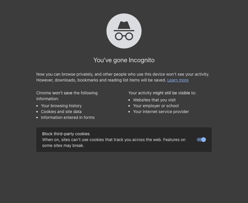 A new "Incognito" window in Google Chrome on January 18, 2023.