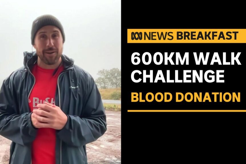600km Walk Challenge, Blood Donation: A man speaks during a remotely-conducted television interview.