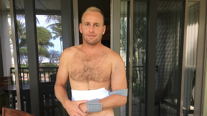 Mark Matthews with his newly injured arm