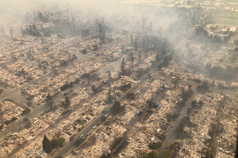 An aerial photo of the devastation left behind from the North Bay wildfires.