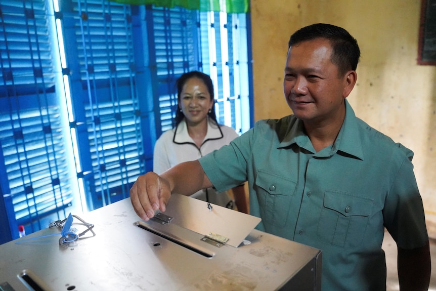 Hun Manet, son of Cambodia's Prime Minister Hun Sen casts his vote during the election.