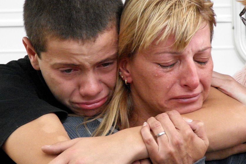 Tony Petrovski sheds a tear with his mother Helen at the Yea recovery centre